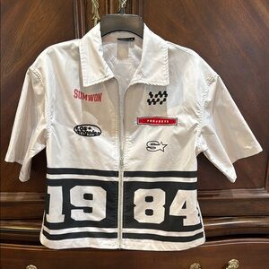 Graphic Off White and Black Zip-Up Jacket